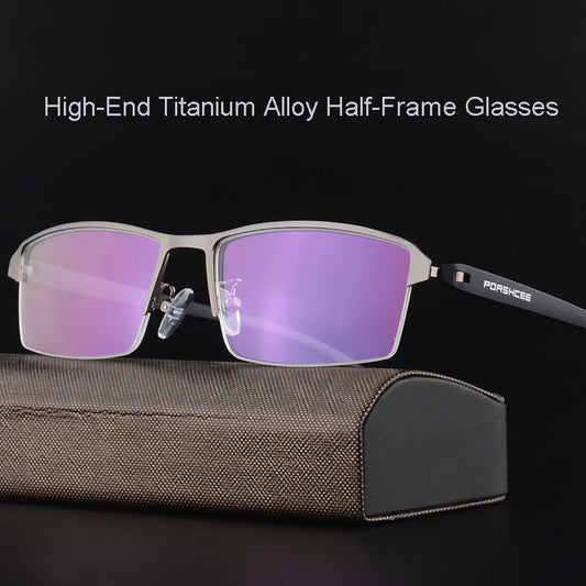 Gafas ultraligeras de medio borde Gafas con montura de metal Gafas estilo hombre rectangulares con bisagras de resorte (Agregar tipo cristal al carro)